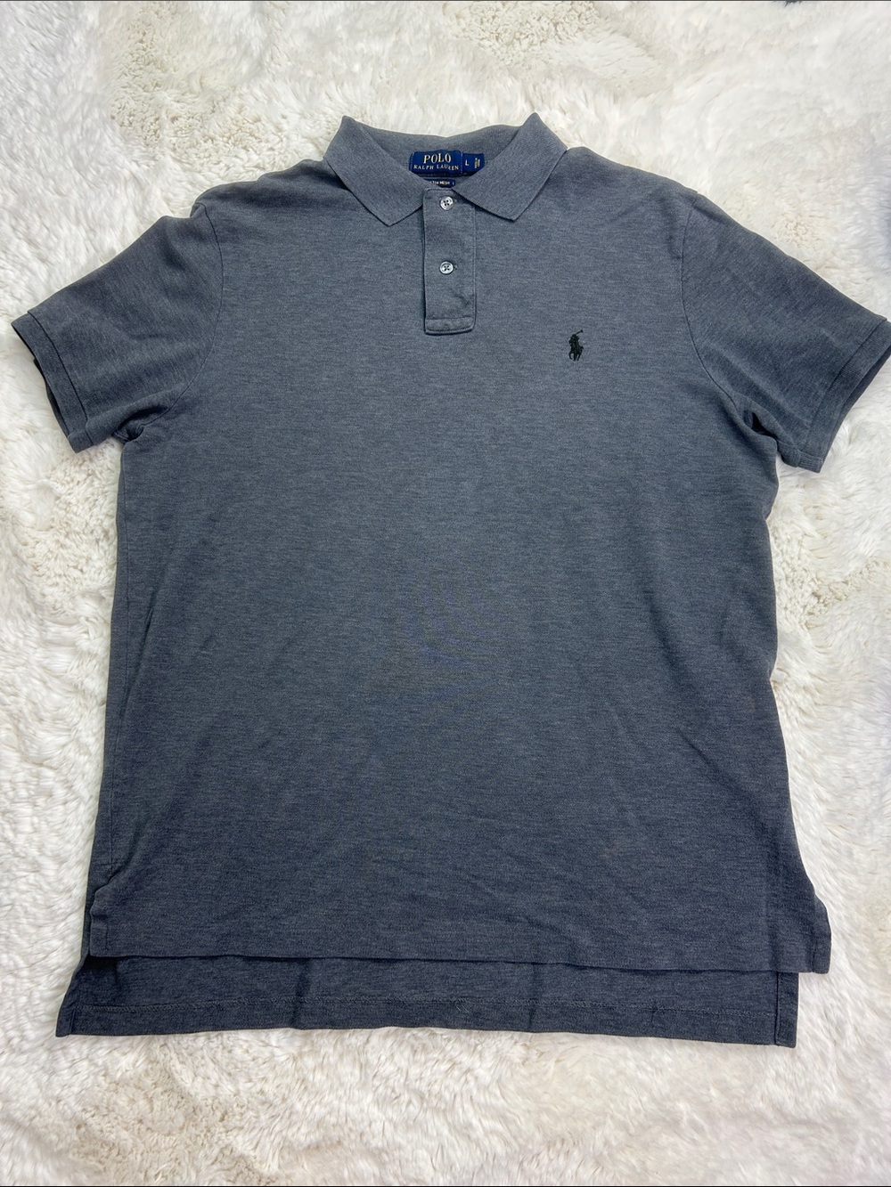 Polo by Ralph Lauren Stretch Mesh Solid Charcoal Gray Polo Shirt Size L